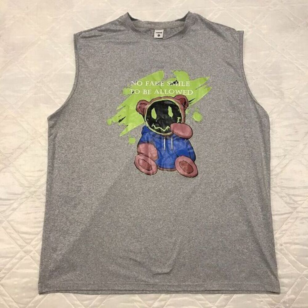 News Fashion gray sleeveless Tank Top No Fake Smile To Be Allowed shirt XXL